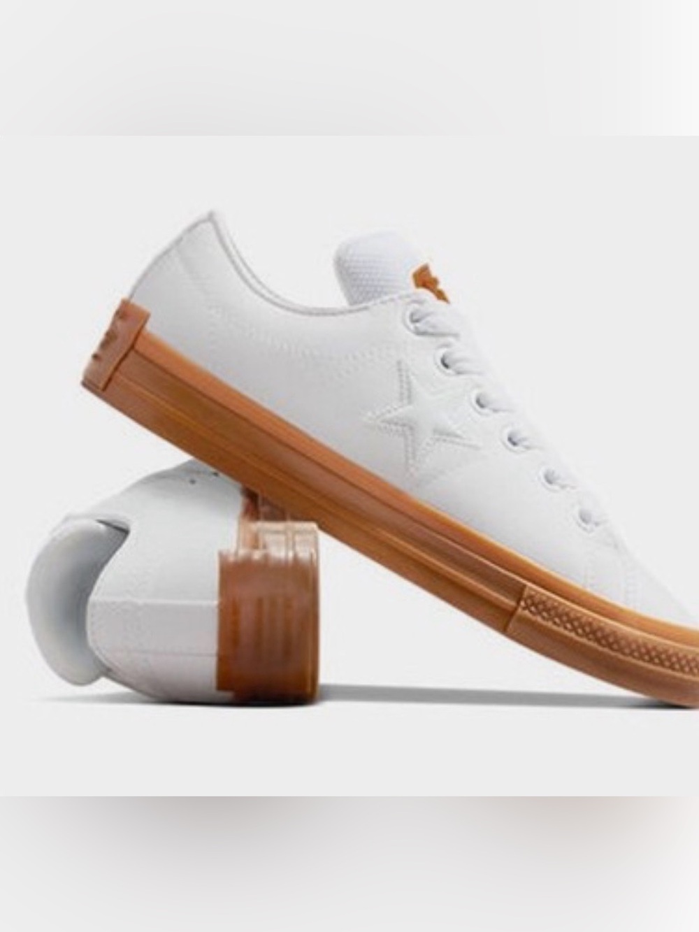 Converse White Sneakers with Brown Gum Sole Men’s size 5 & Women’s Size 6.5